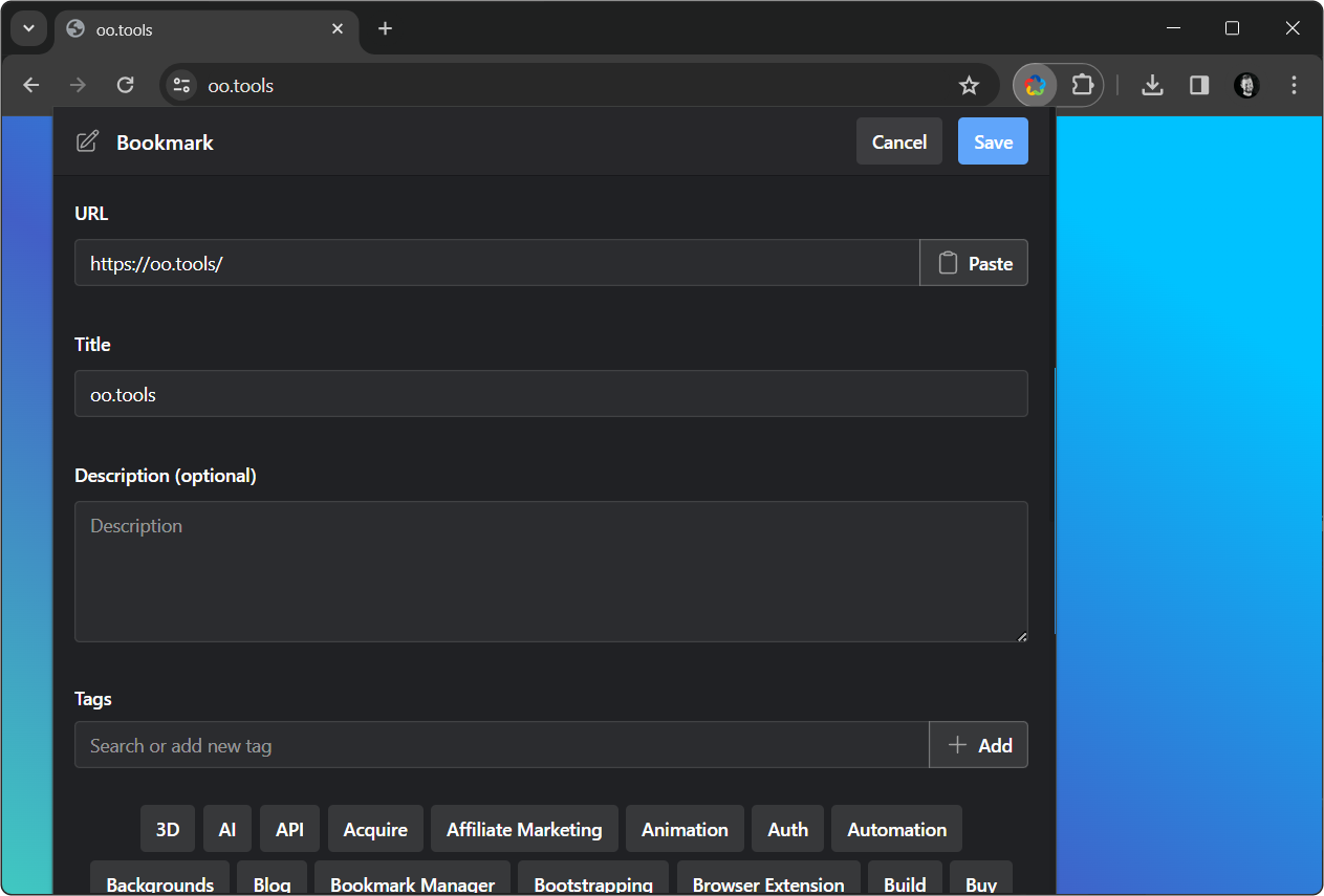 Screenshot of browser extension