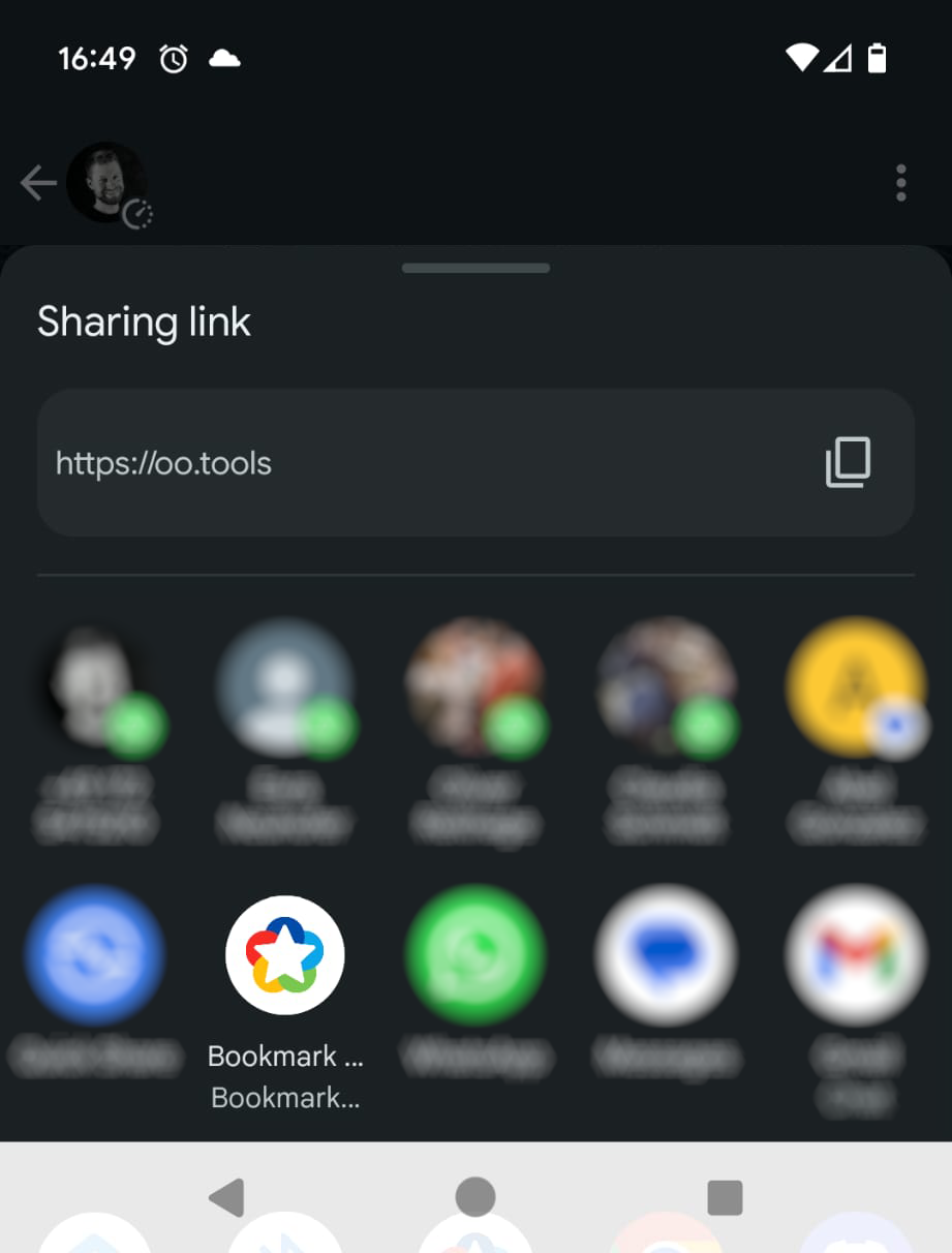 Screenshot of the mobile share menu